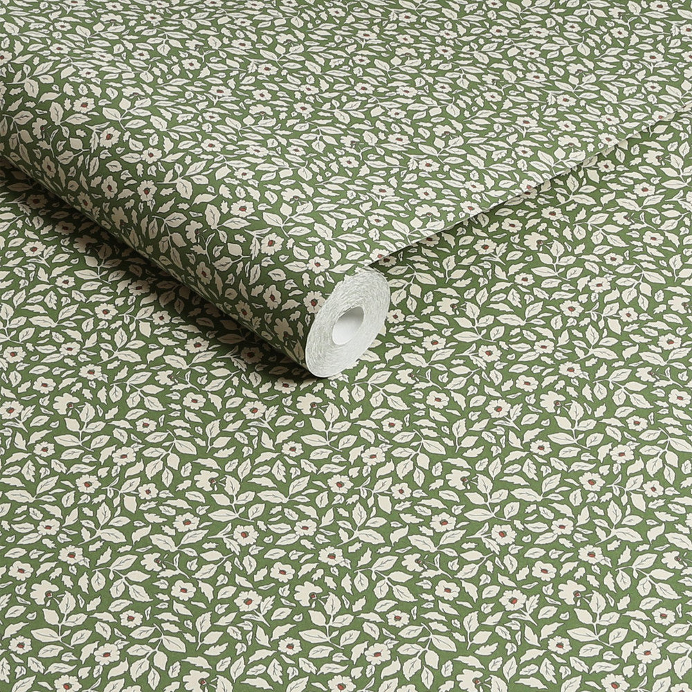 Joules Ditsy Floral Print Green Wallpaper