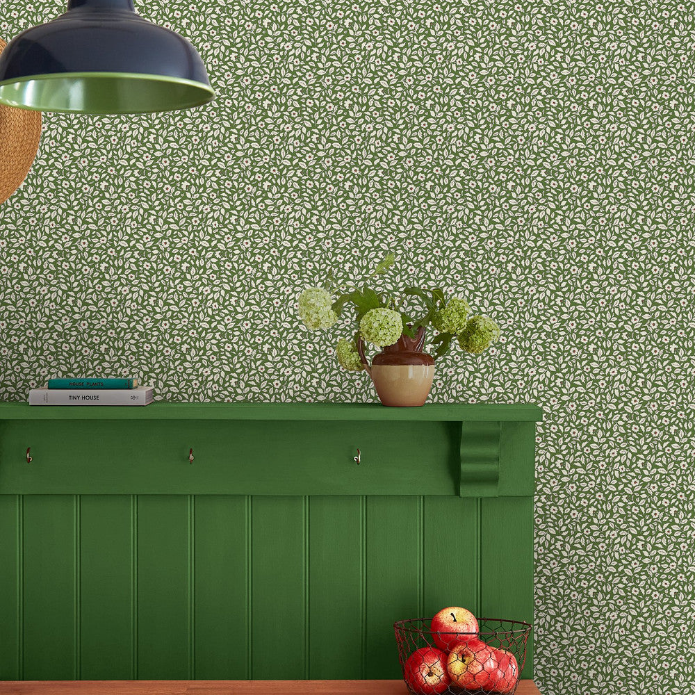 Joules Ditsy Floral Print Green Wallpaper