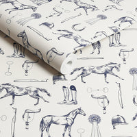 Joules Sketched Equestrian Print Cream/Blue Wallpaper