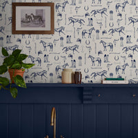 Joules Sketched Equestrian Print Cream/Blue Wallpaper