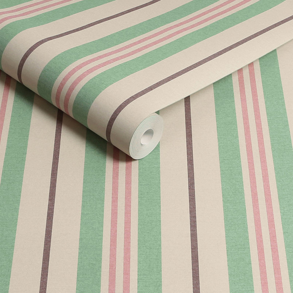 Joules Grove Stripe Pink/Green Wallpaper