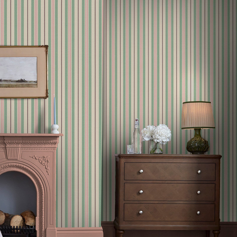 Joules Grove Stripe Pink/Green Wallpaper