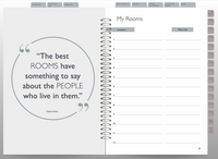 Room Story Digital Planner Inside View software interface with text and spiral binding